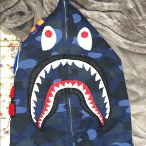A Bathing Ape Large Blue Shark Camo Hoodie